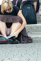 Hot milf upskirts, sitting in public place